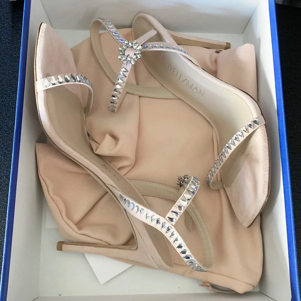 Stuart Weitzman "Gemcut 100" Blush Suede Embellished Sandals Size: 9.5B - $650 - Picture 4 of 13